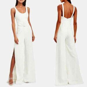 Jonathan Simkhai ! Belted Crepe Wide Leg Jumpsuit in White (US/6)